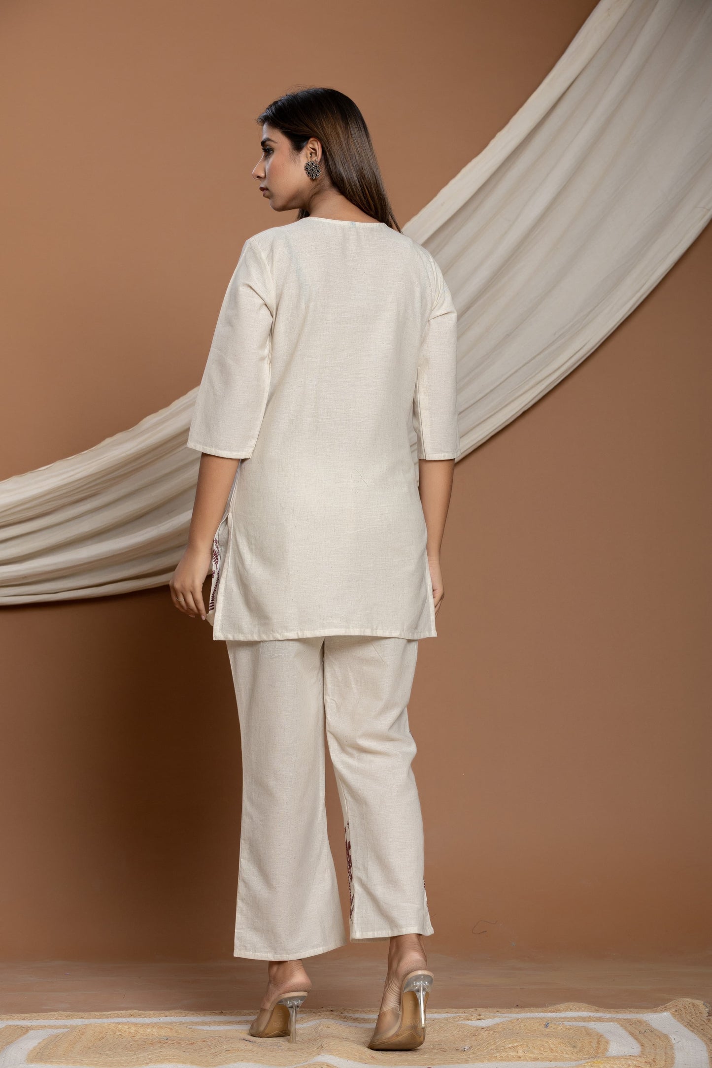 WHITE COTTON EMBROIDERED CO-ORD SET FOR WOMEN