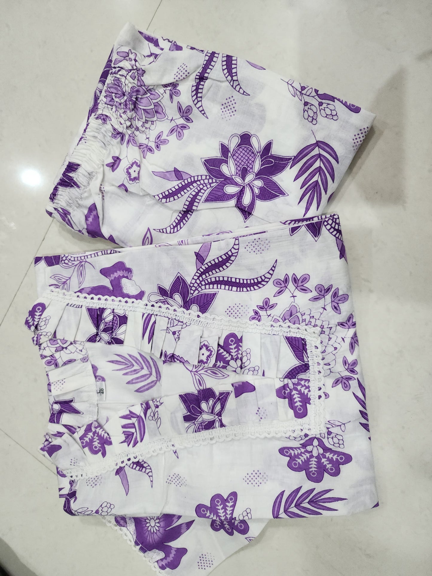 PURPLE FLORAL A LINE PREMIUM 100% COTTON KURTA SET