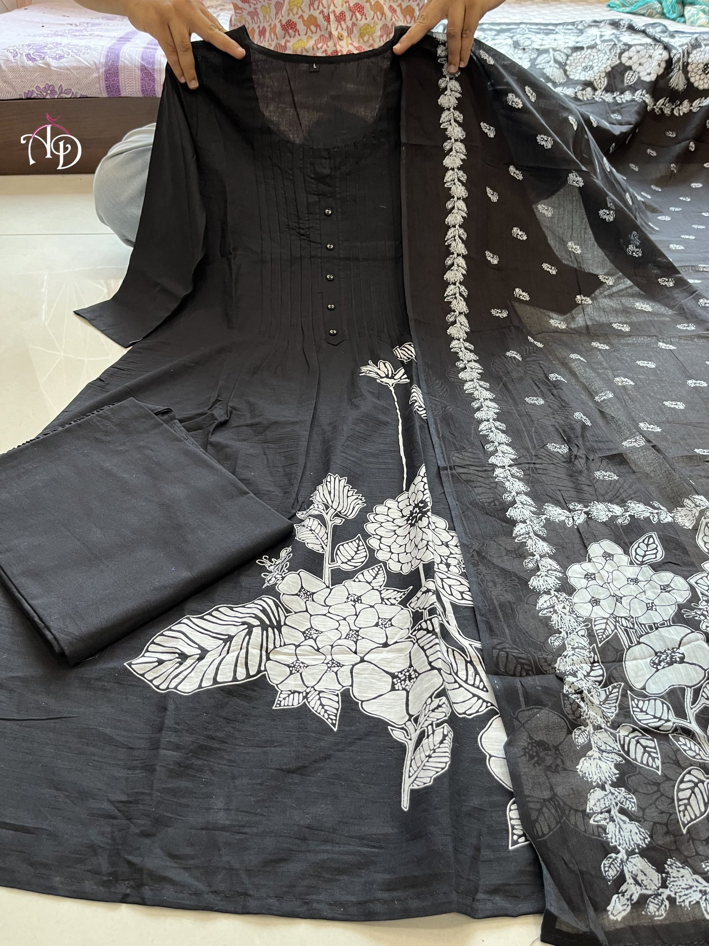 BLACK LOOP COTTON KURTI SET