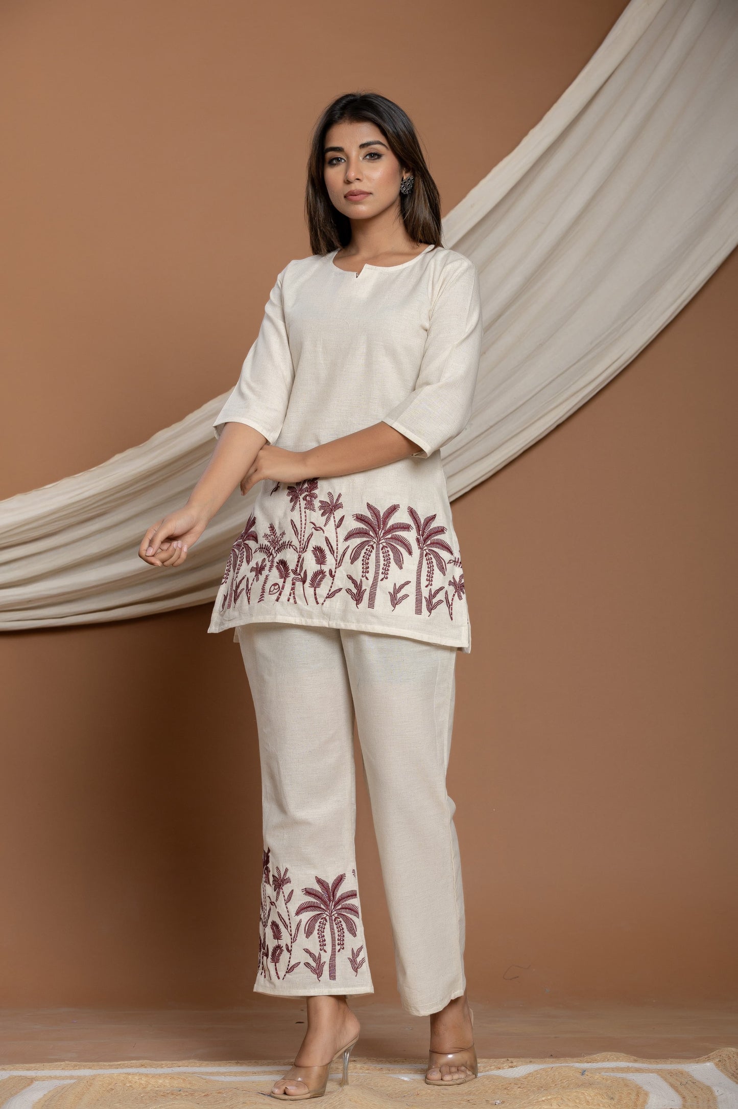 WHITE COTTON EMBROIDERED CO-ORD SET FOR WOMEN
