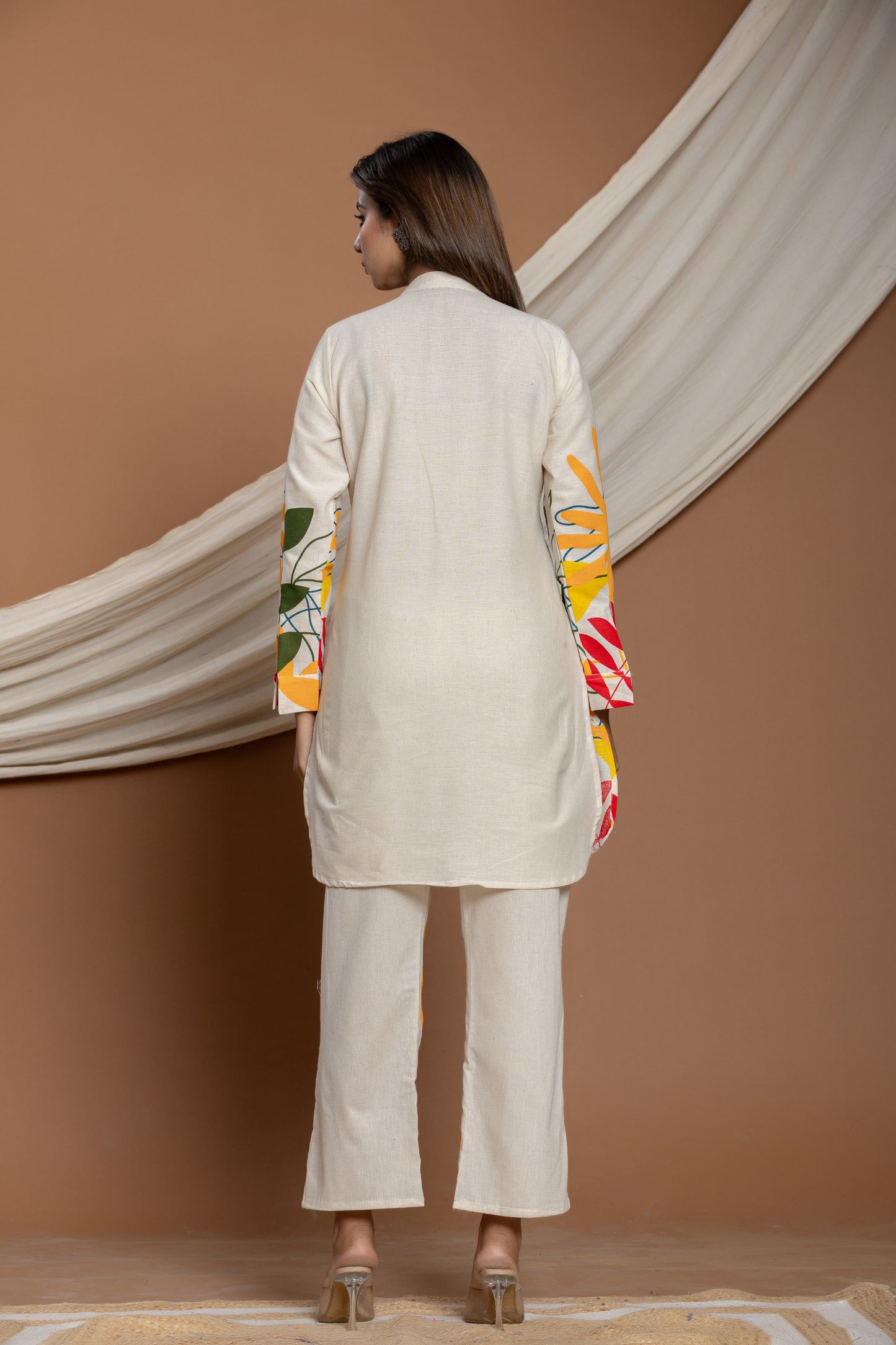 Ivory Cotton Tropical Printed Cotton Co-Ord Set for Summer