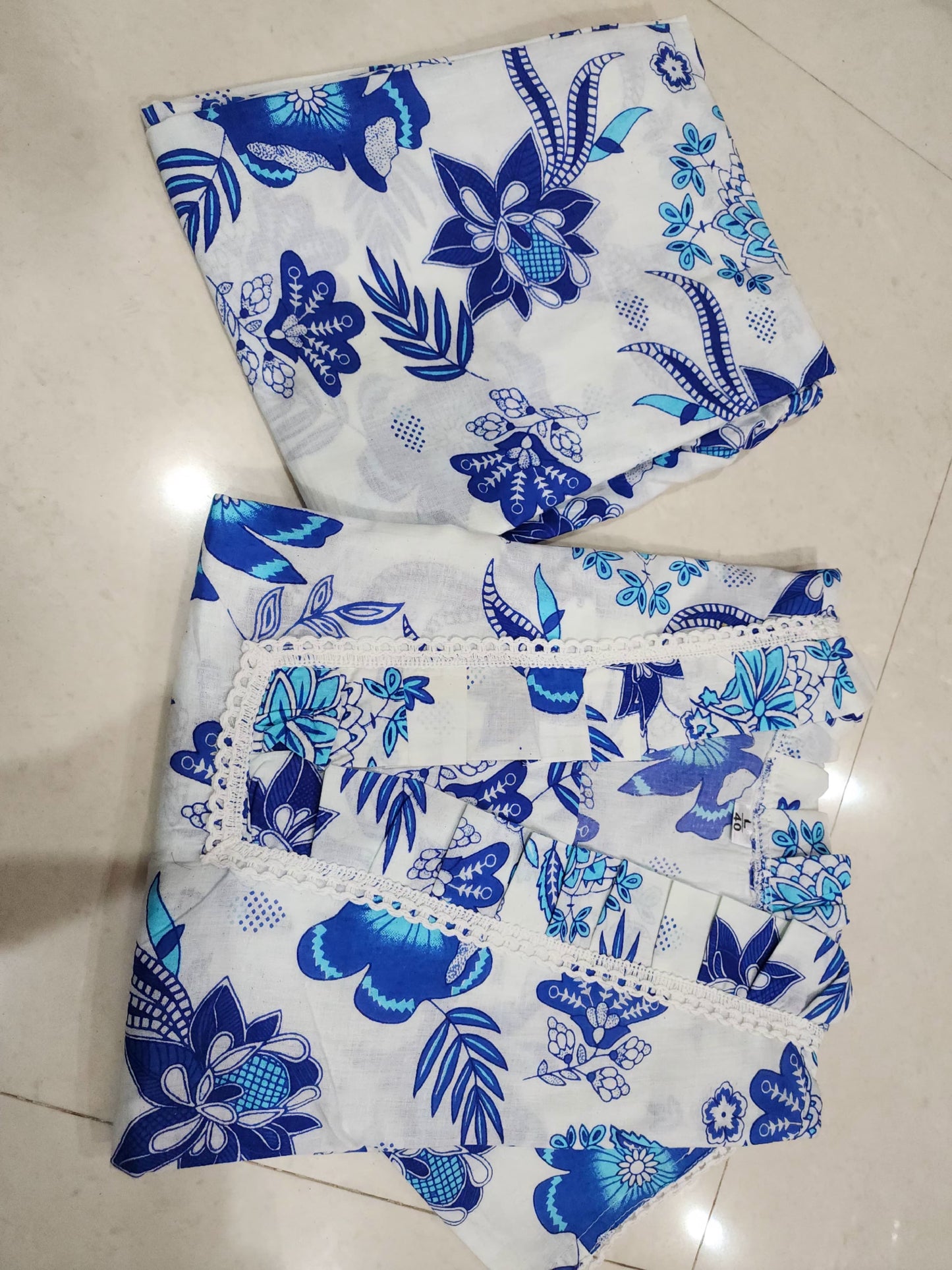BLUE FLORAL A LINE PREMIUM 100% COTTON KURTA SET