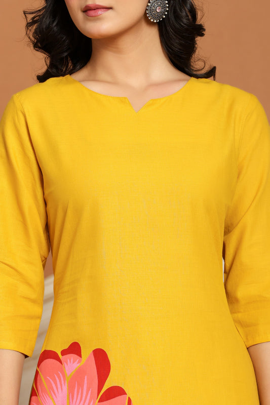 Yellow Bloom Grace Co-ord Set with hand-painted floral motifs