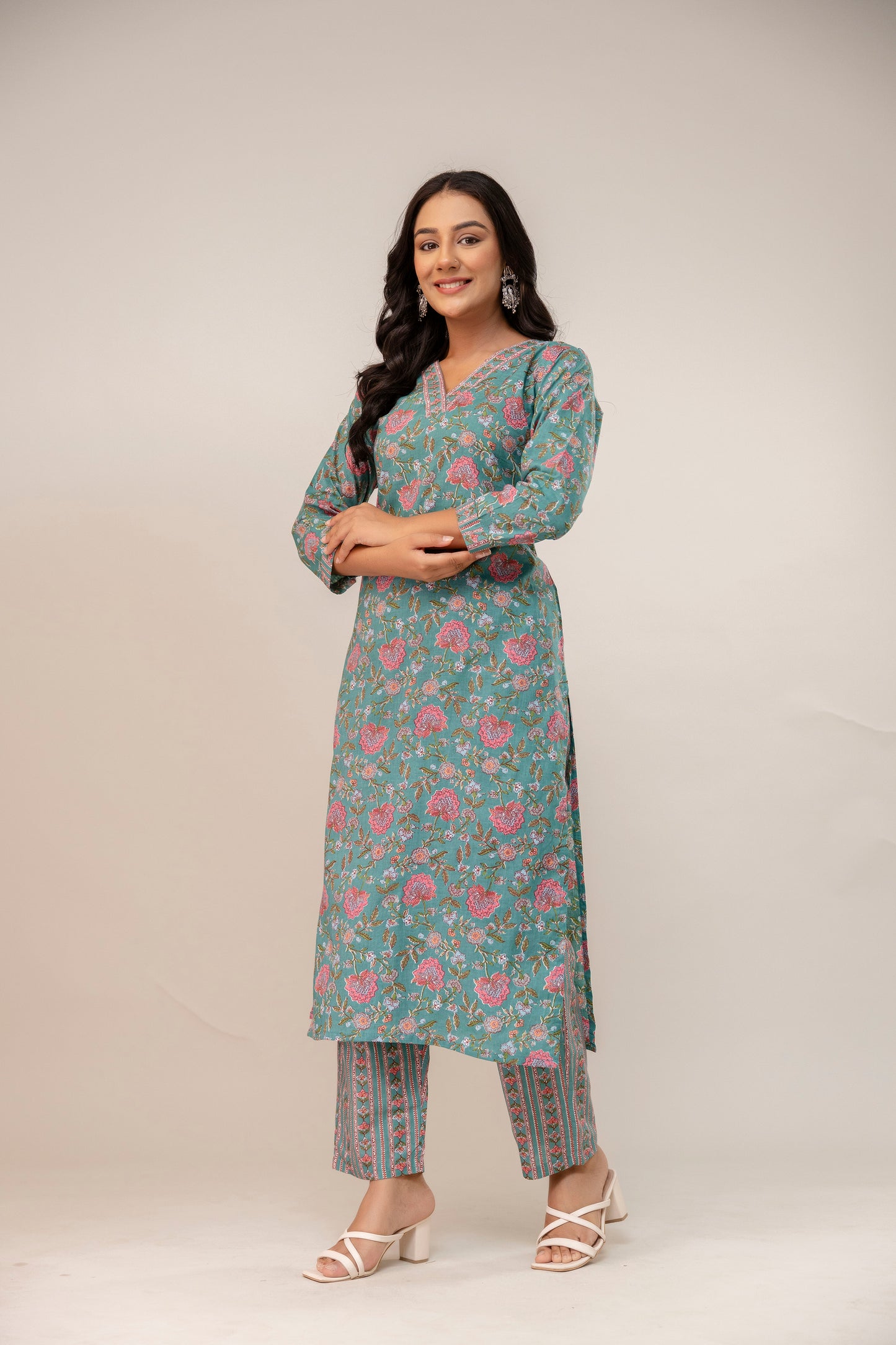Blossom Breeze Floral Premium Cotton Kurta Pant Set