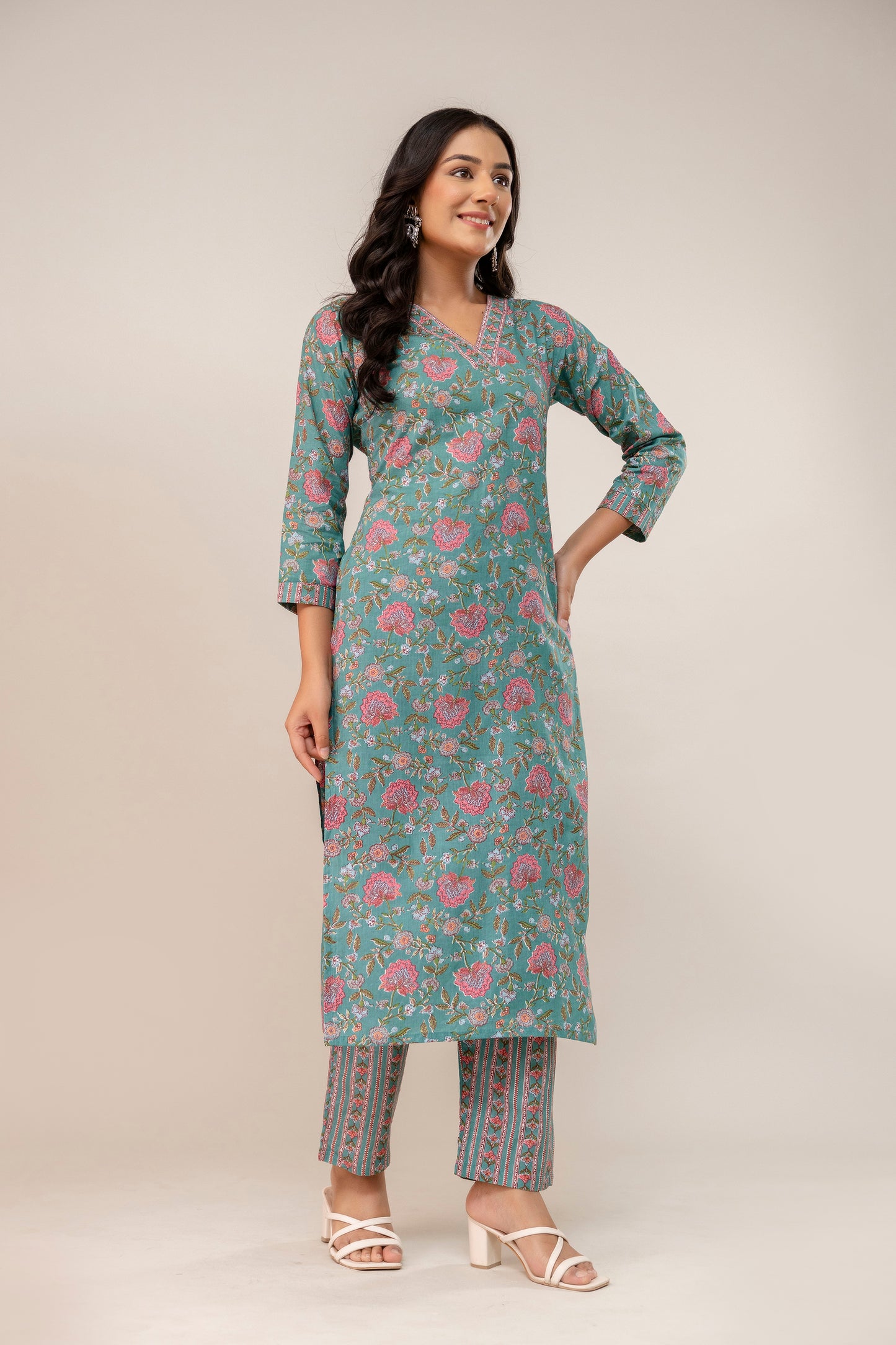 Blossom Breeze Floral Premium Cotton Kurta Pant Set