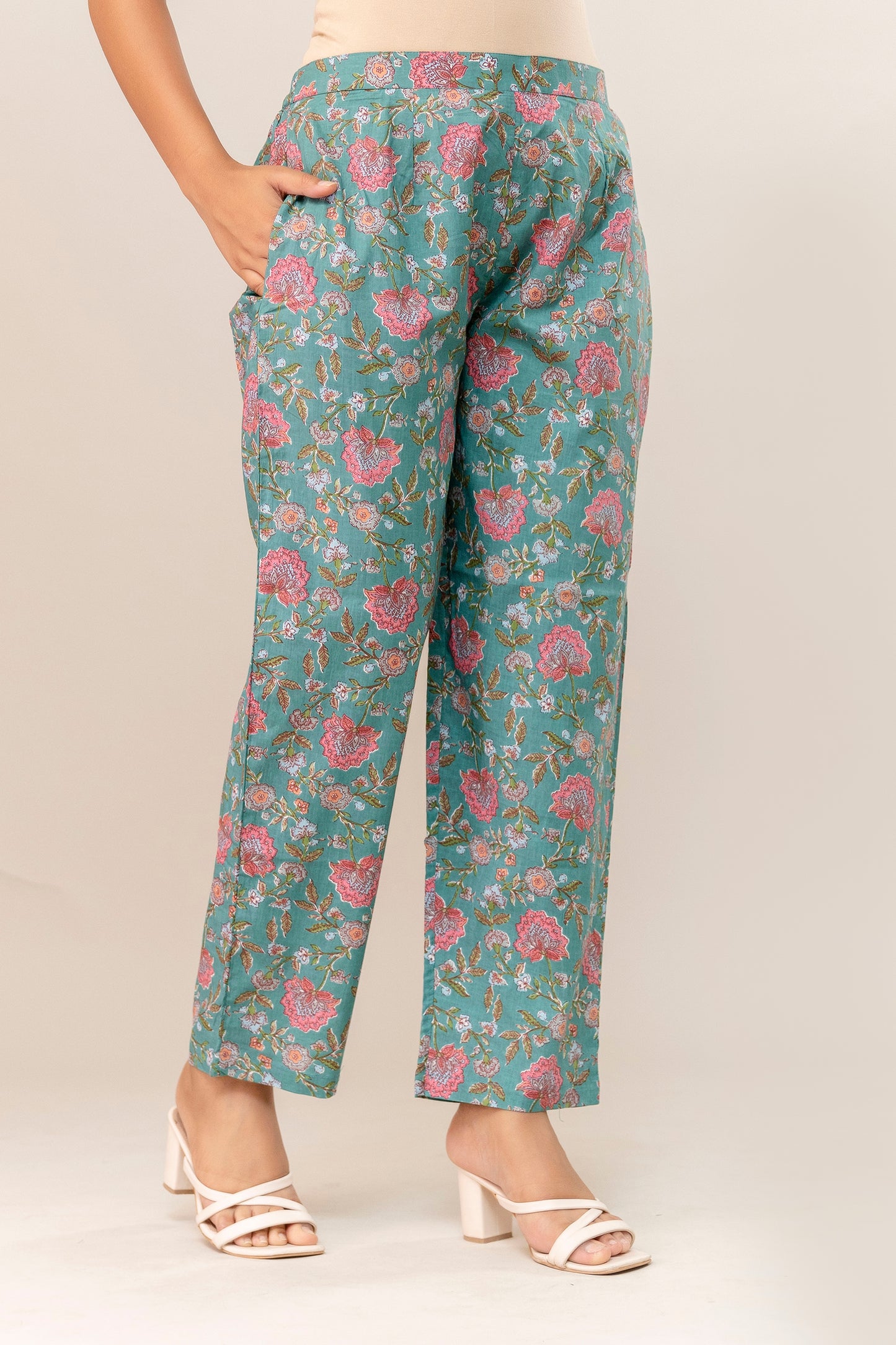 SereniTeal β Flared Cotton Kurta Set