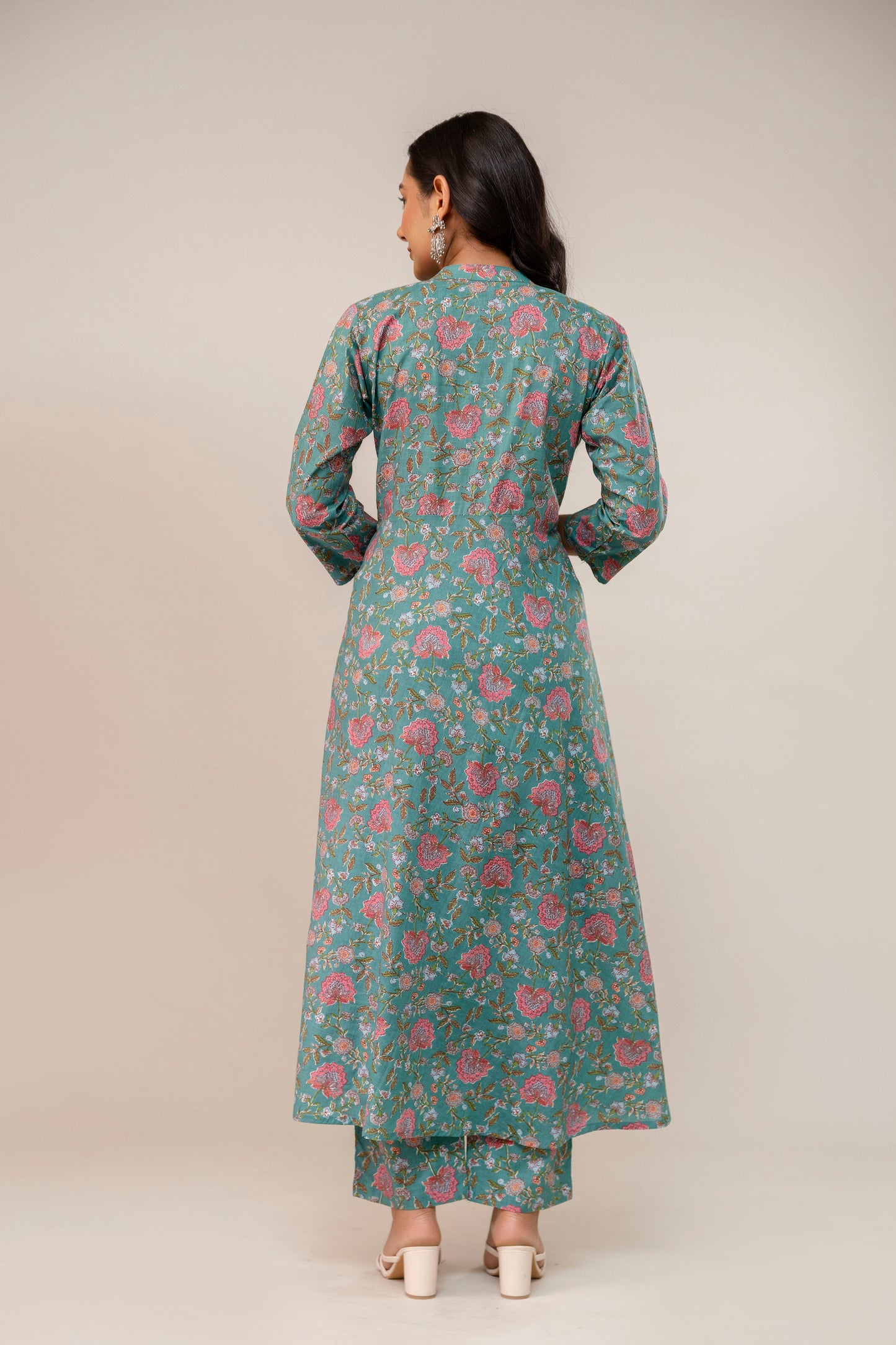 SereniTeal β Flared Cotton Kurta Set