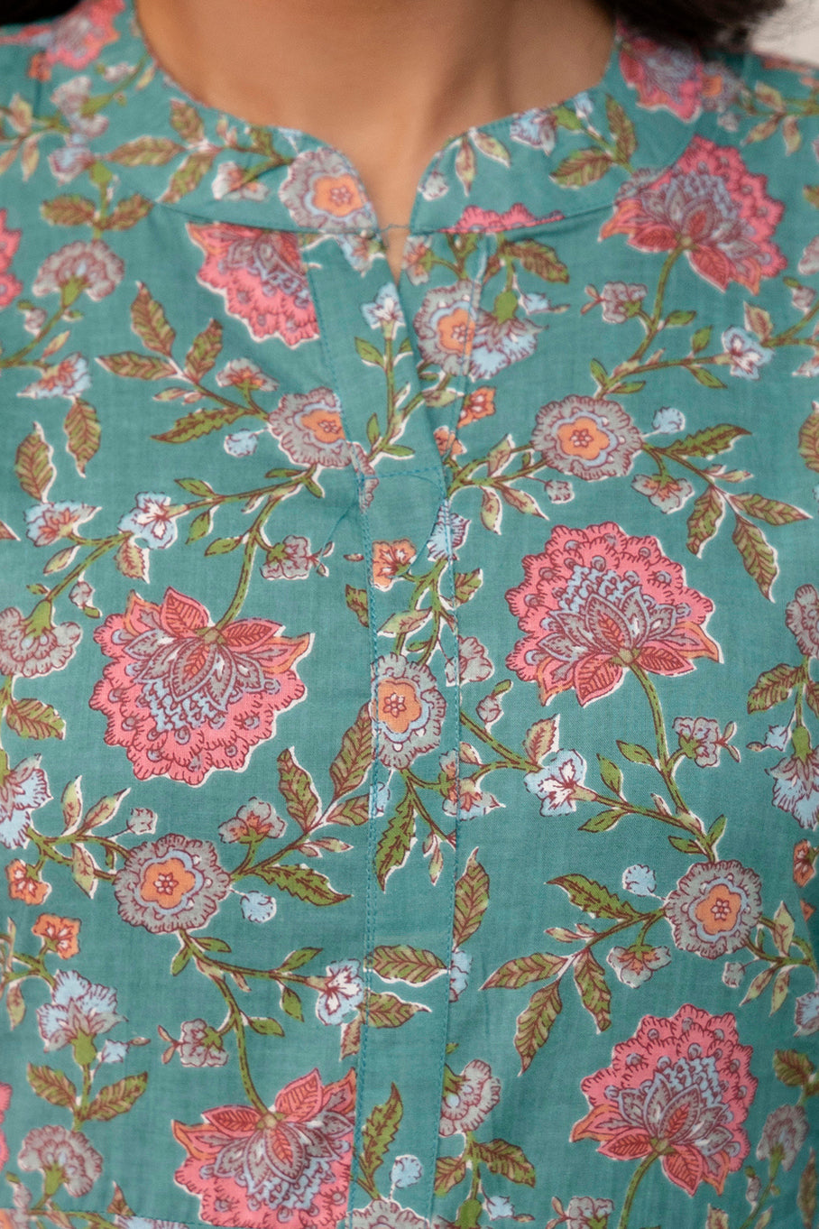SereniTeal β Flared Cotton Kurta Set