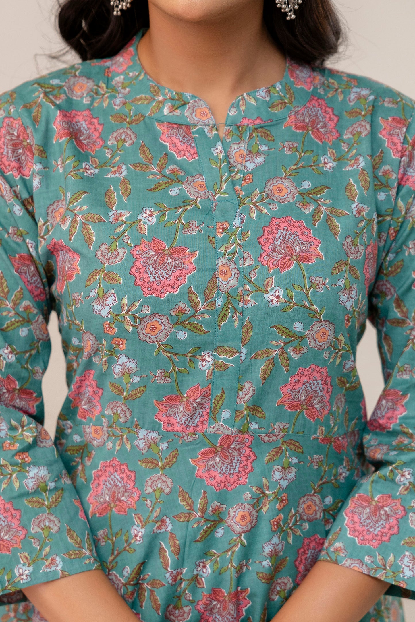 SereniTeal β Flared Cotton Kurta Set