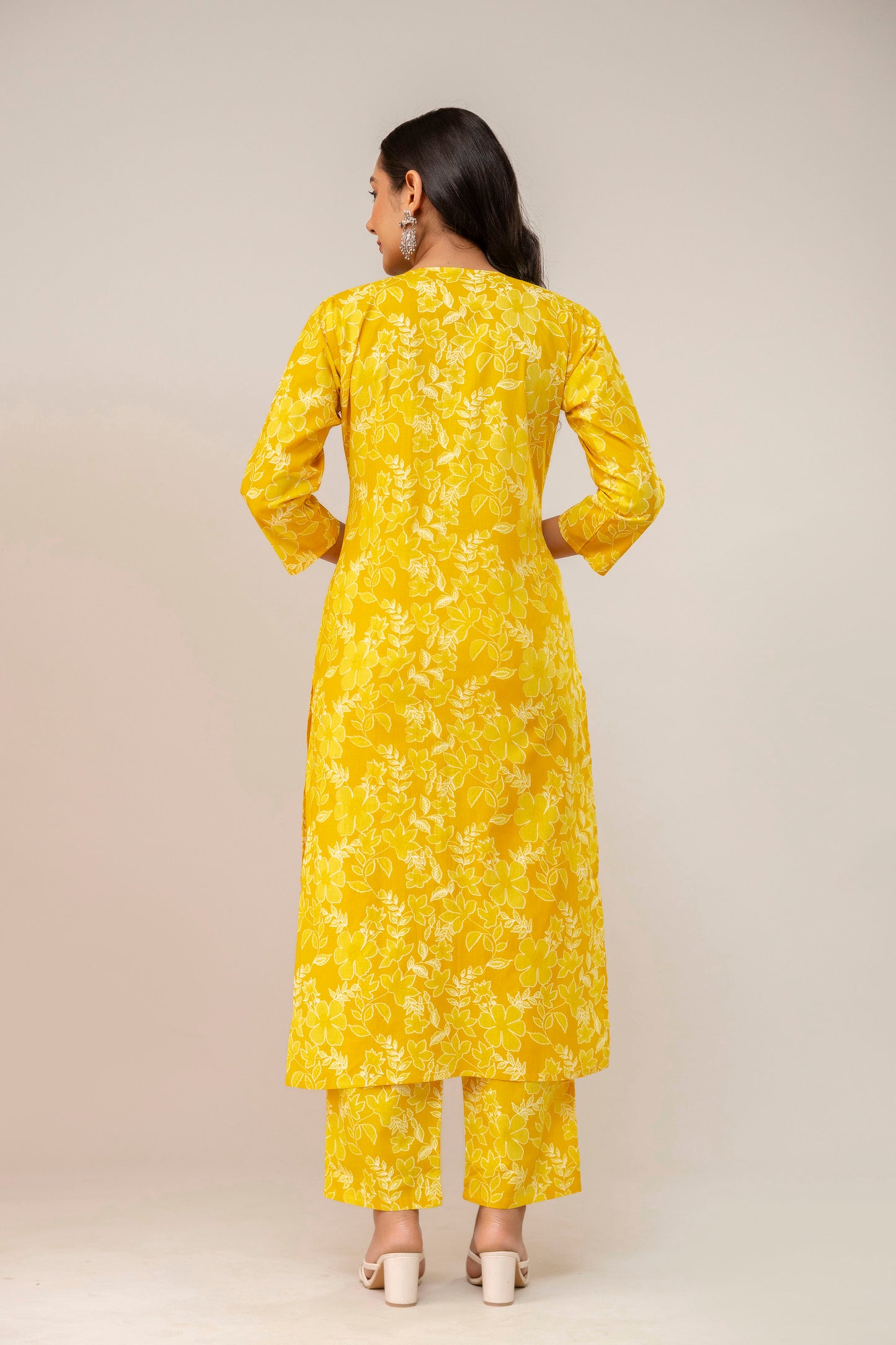 Sunshine Blossom Floral Cotton Kurta Pant Set β Mustard Yellow Radiance