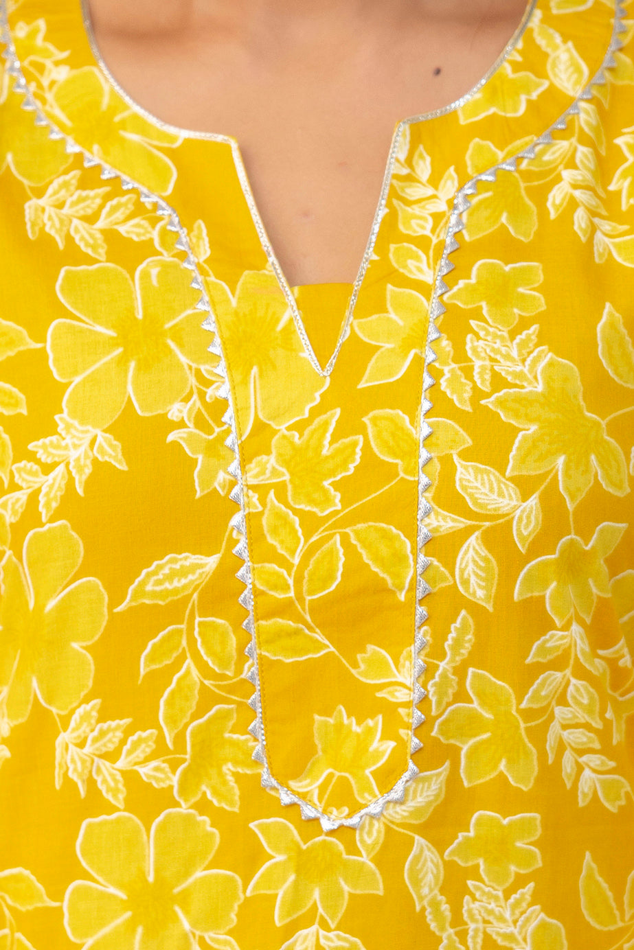 Sunshine Blossom Floral Cotton Kurta Pant Set β Mustard Yellow Radiance