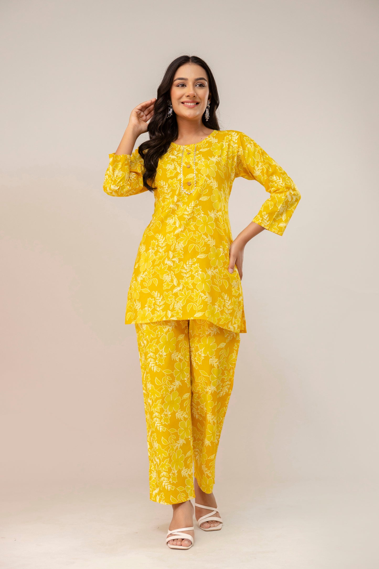 Sunshine Bloom Cotton Kurta Set β Mustard Yellow Floral