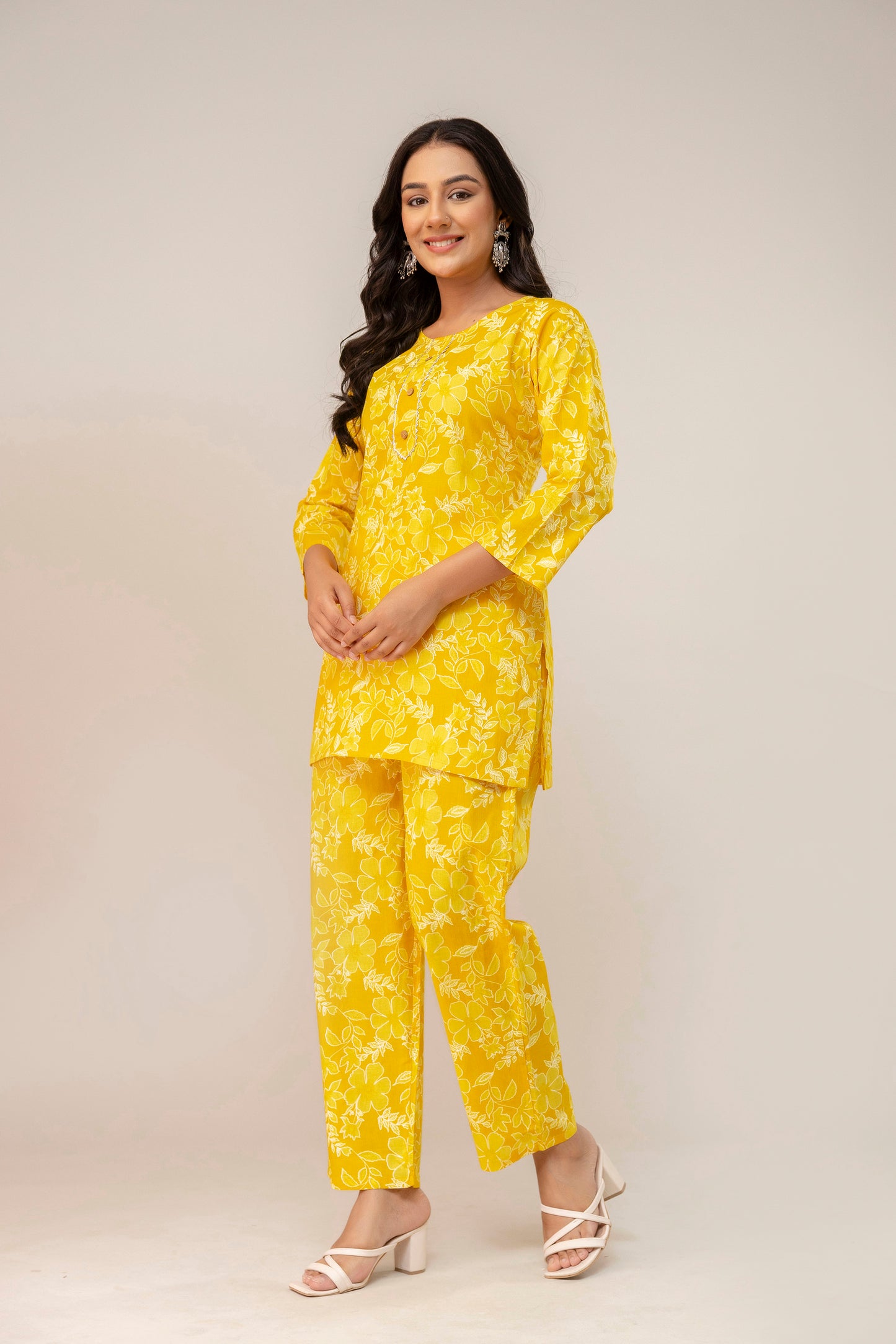 Sunshine Bloom Cotton Kurta Set β Mustard Yellow Floral