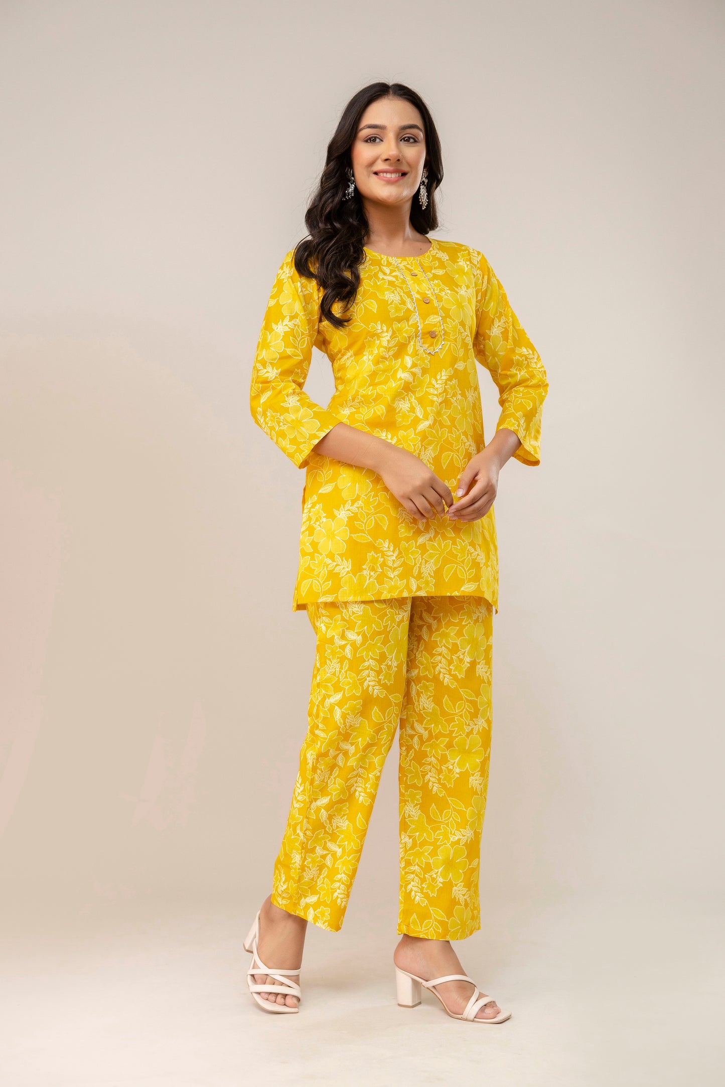 Sunshine Bloom Cotton Kurta Set β Mustard Yellow Floral