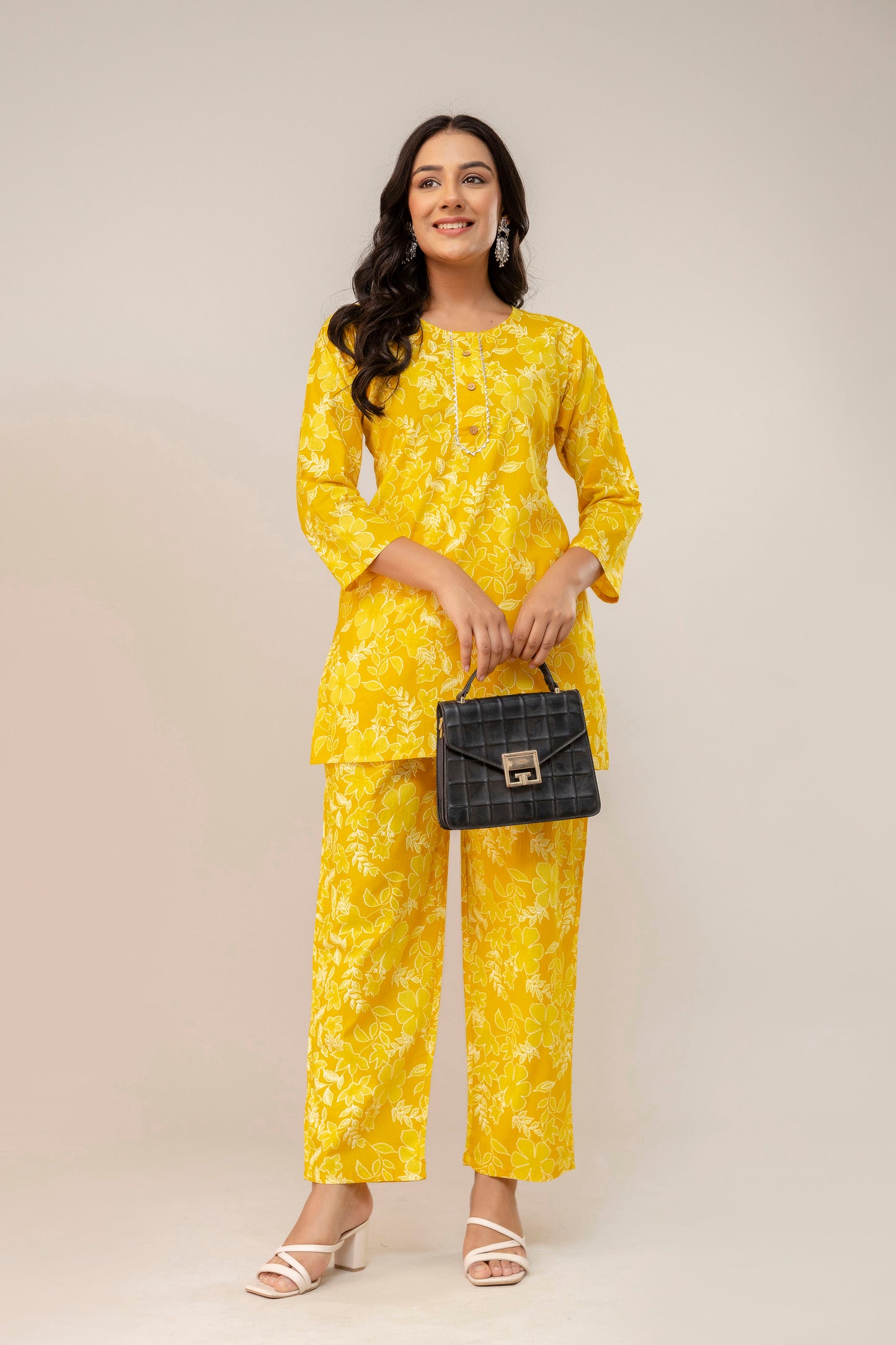 Sunshine Bloom Cotton Kurta Set β Mustard Yellow Floral