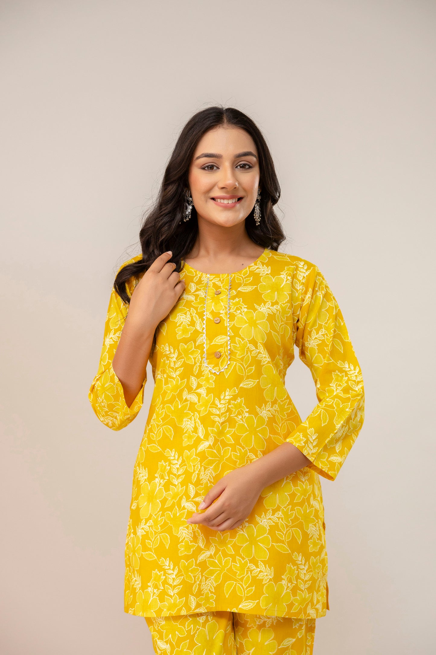 Sunshine Bloom Cotton Kurta Set β Mustard Yellow Floral