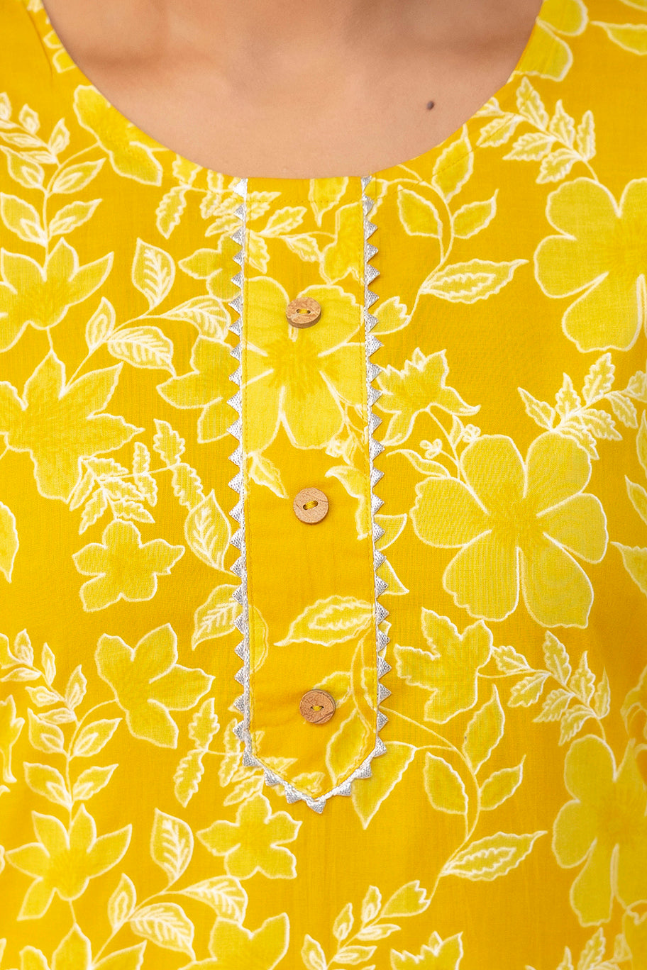 Sunshine Bloom Cotton Kurta Set β Mustard Yellow Floral