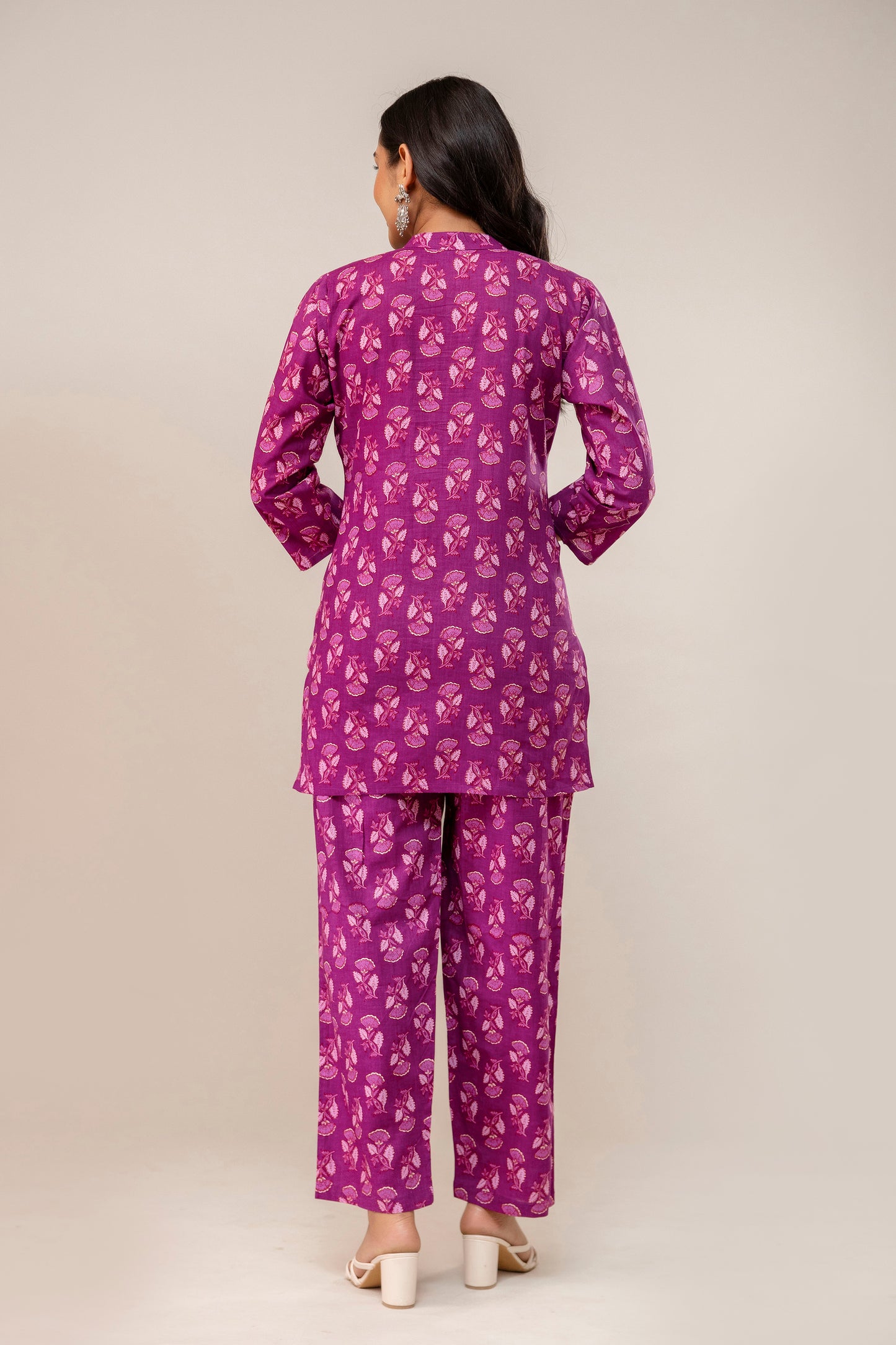 Plum Petal Printed Cotton Kurta Set β Violet Magenta