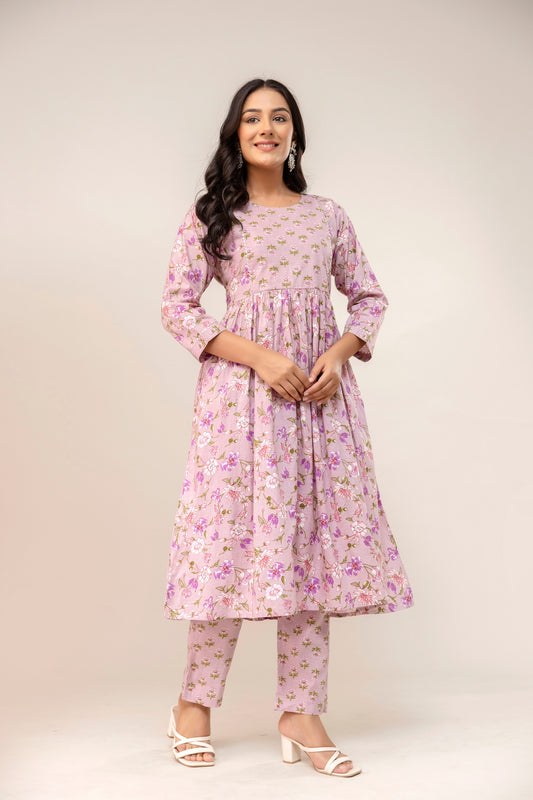 Lilac Lune Anarkali Pattern Cottom Kurta Set