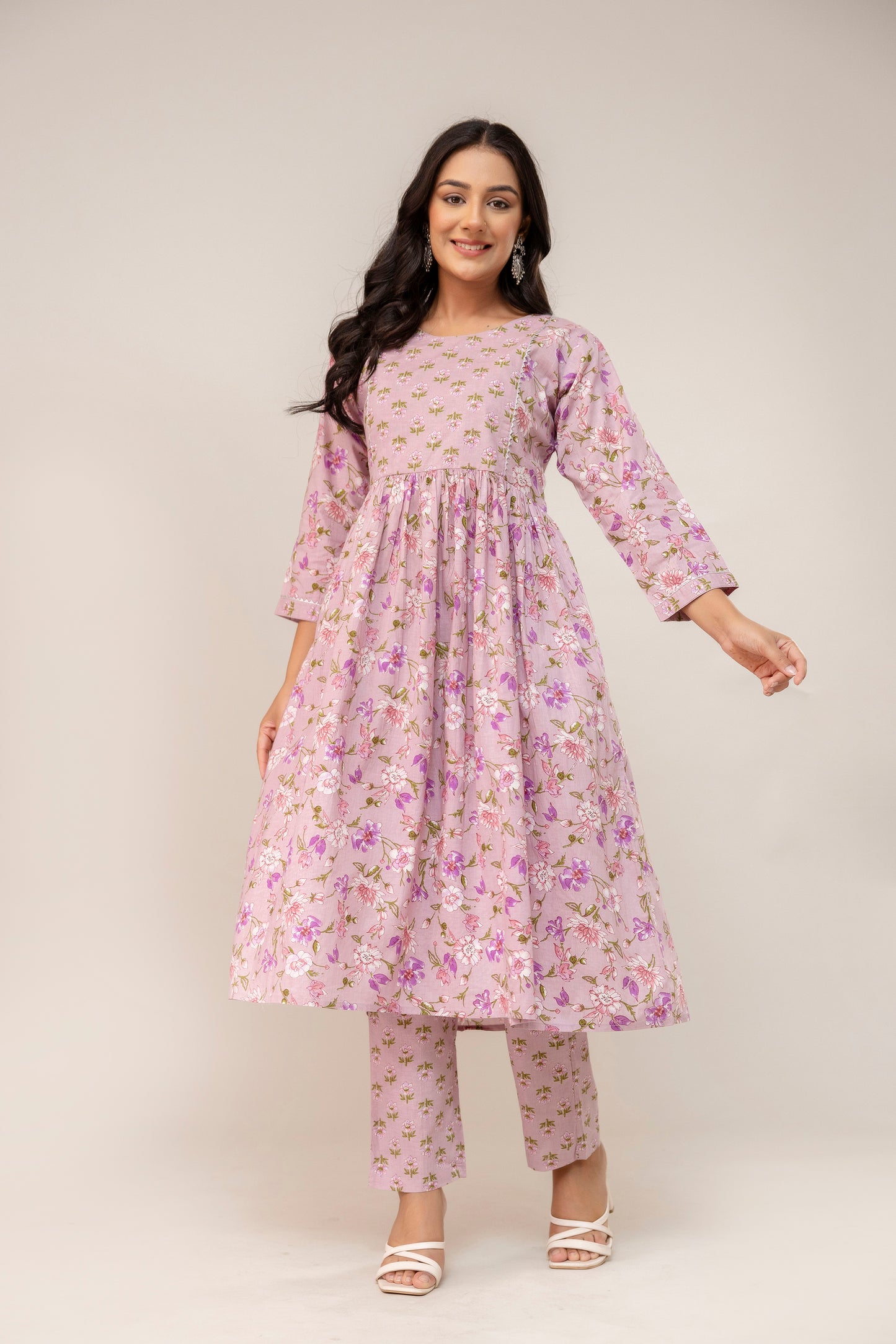 Lilac Lune Anarkali Pattern Cottom Kurta Set