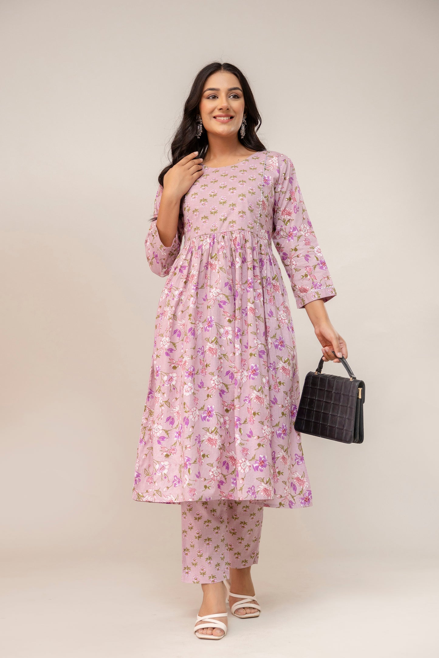 Lilac Lune Anarkali Pattern Cottom Kurta Set