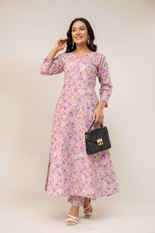 Blush Sonata Flared Premium Cotton Kurta Set