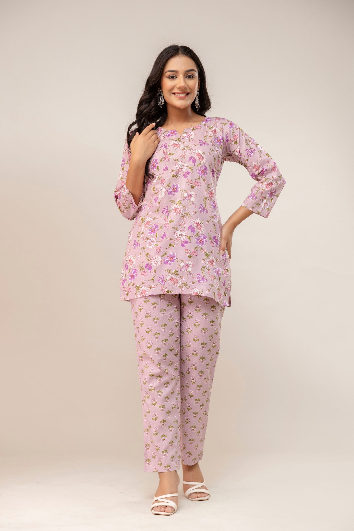 Blush Bloom Printed Cotton Kurta Pant Set