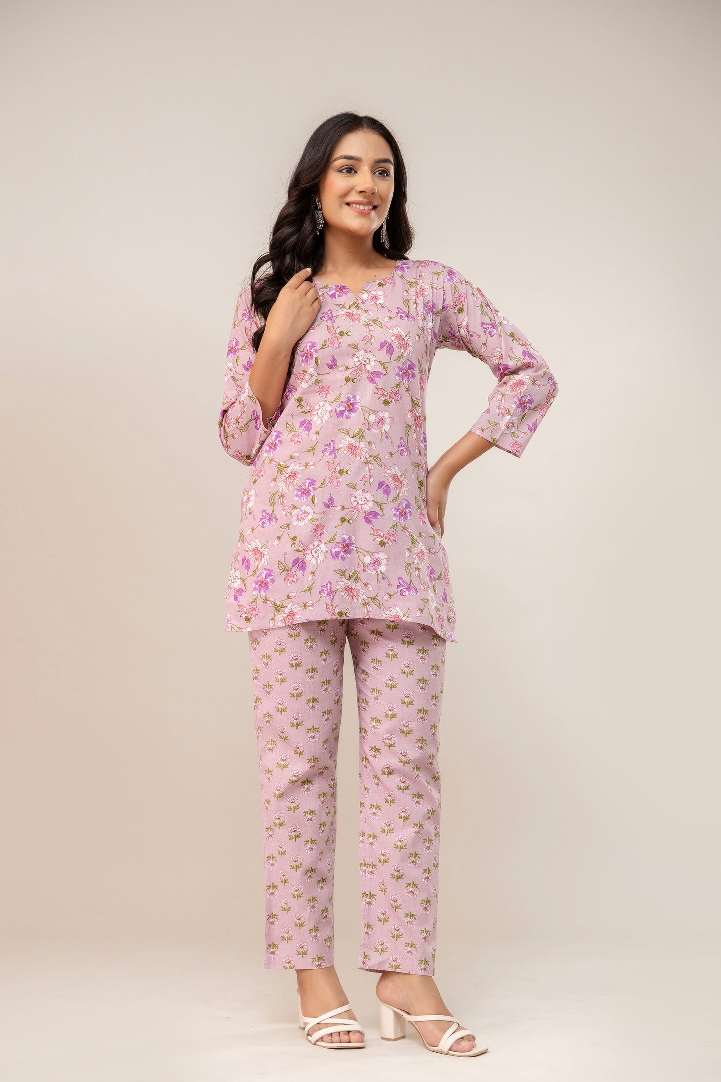 Blush Bloom Printed Cotton Kurta Pant Set