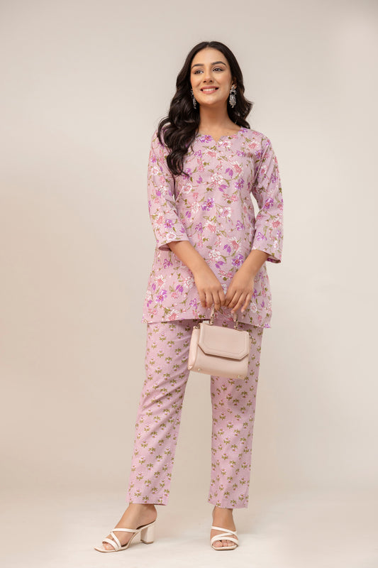 Blush Bloom Printed Cotton Kurta Pant Set