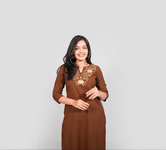Easy Breezy Summer Brown Cotton Kurta Pant Set