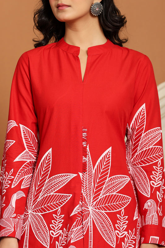 Classy Red Cotton Co-ord Set