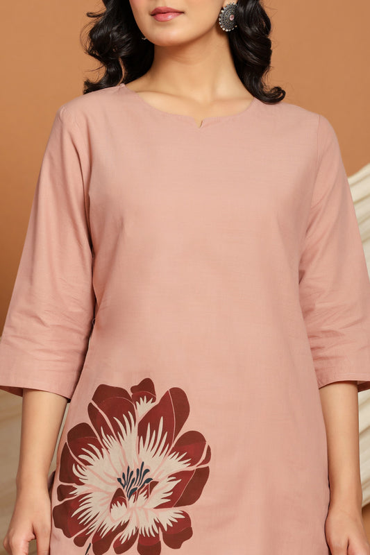 Dusty Rose Bloom Co-ord Set with hand-painted floral motifs