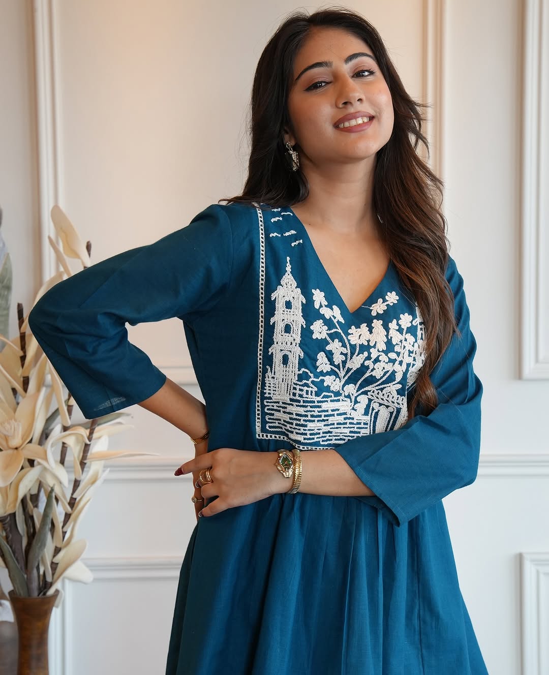 Teal Embroidered Kurta and Palazzo Set