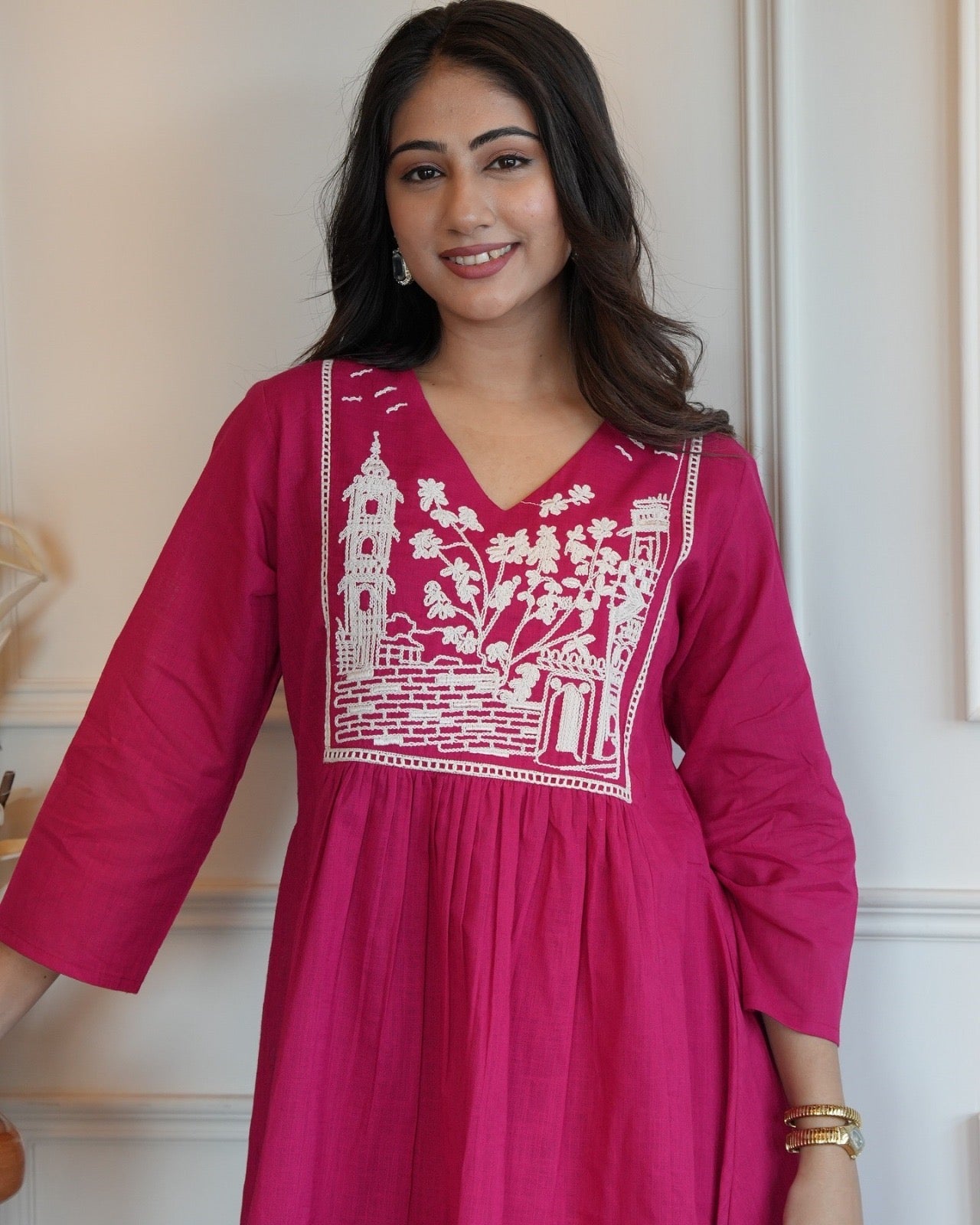 Magenta Embroidered Premium Cotton Co-Ord Set