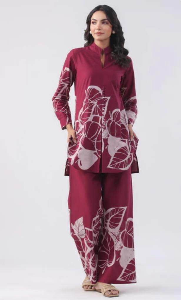 Burgundy Floral Cotton Co-ord Set