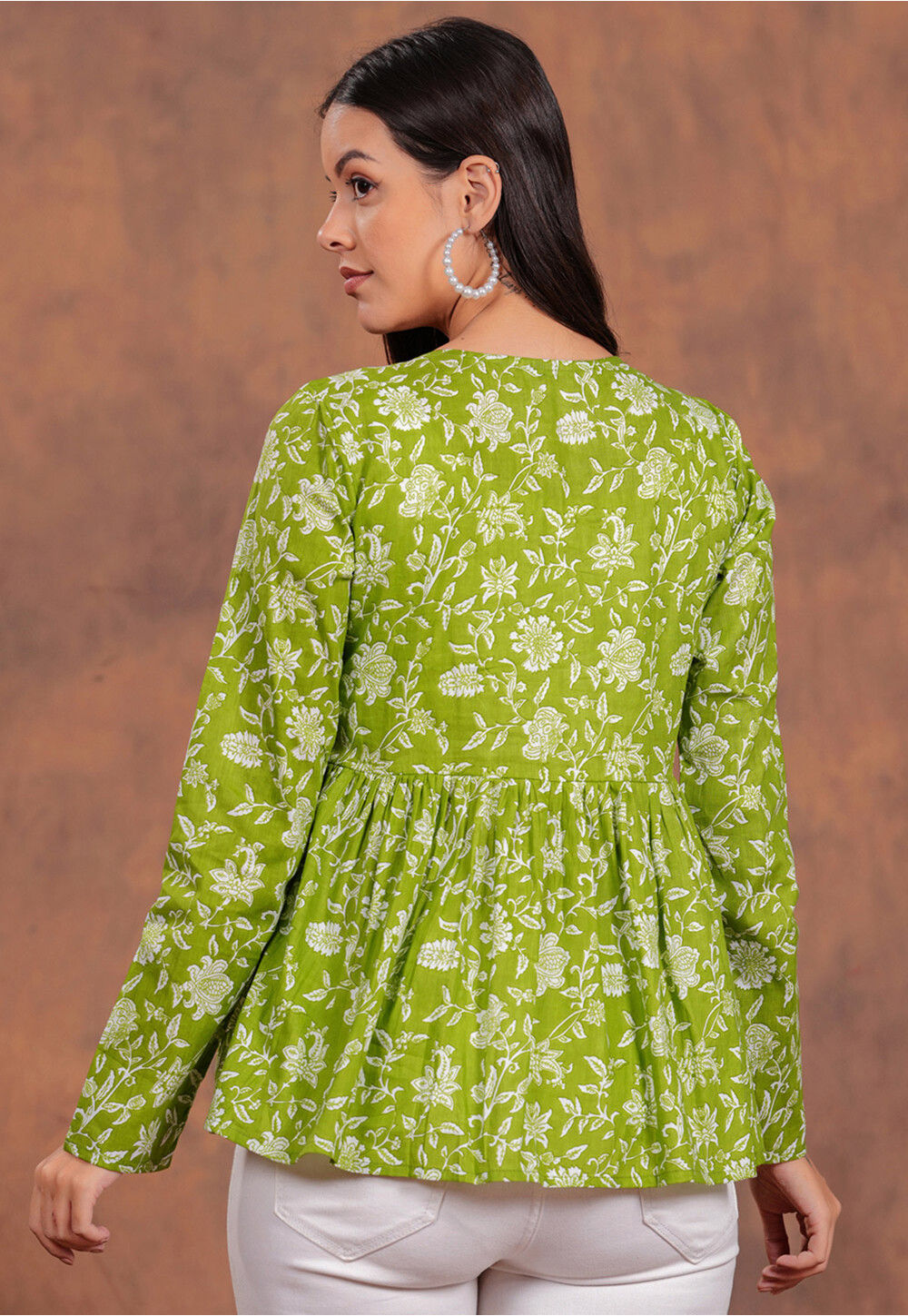 Printed Pure Cotton Top in Green