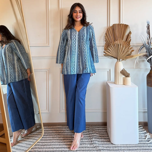 Elegant Blue Ensemble Cotton Kurta Pant