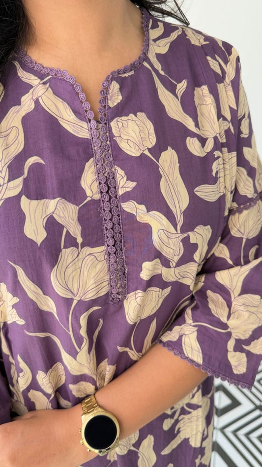 Premium Purple Floral Cotton Kurta Set