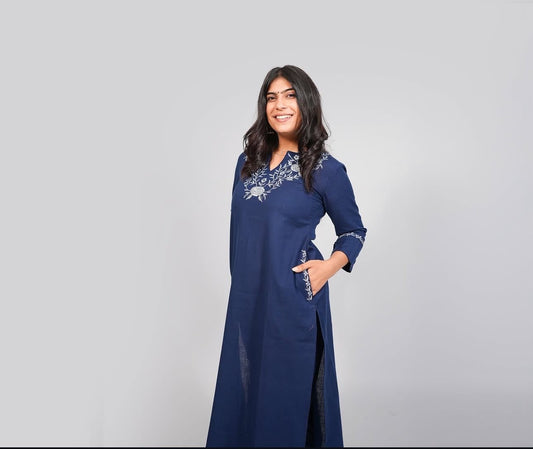 Easy Breezy Blue Summer Cotton Kurta Pant Set