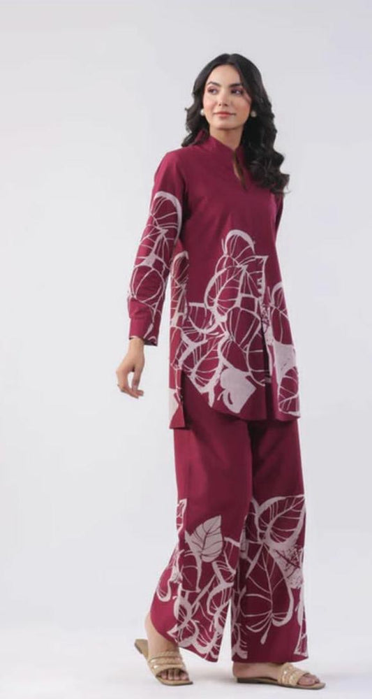 Burgundy Floral Cotton Co-ord Set