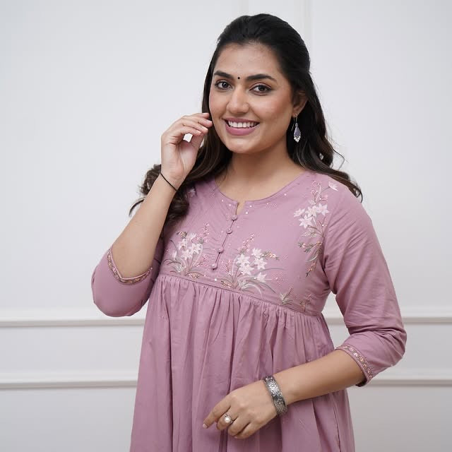 Blush Pink Embroidered Cotton Kurta Pant Set