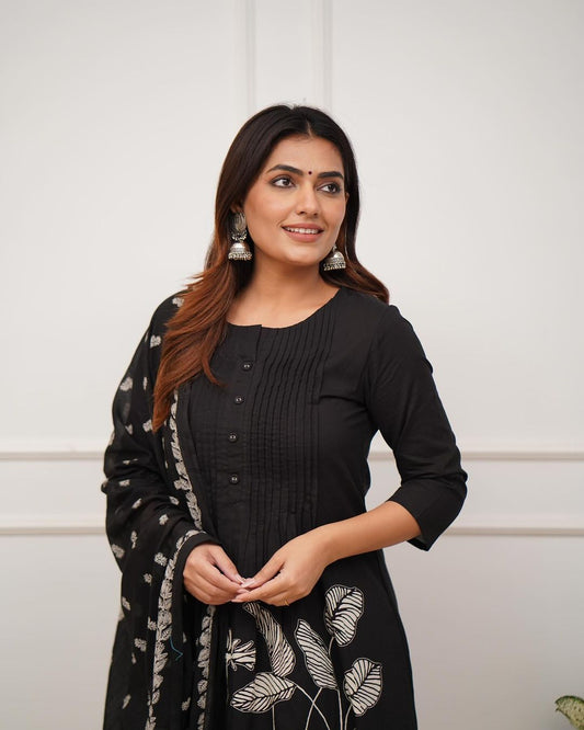 BLACK LOOP COTTON KURTI SET
