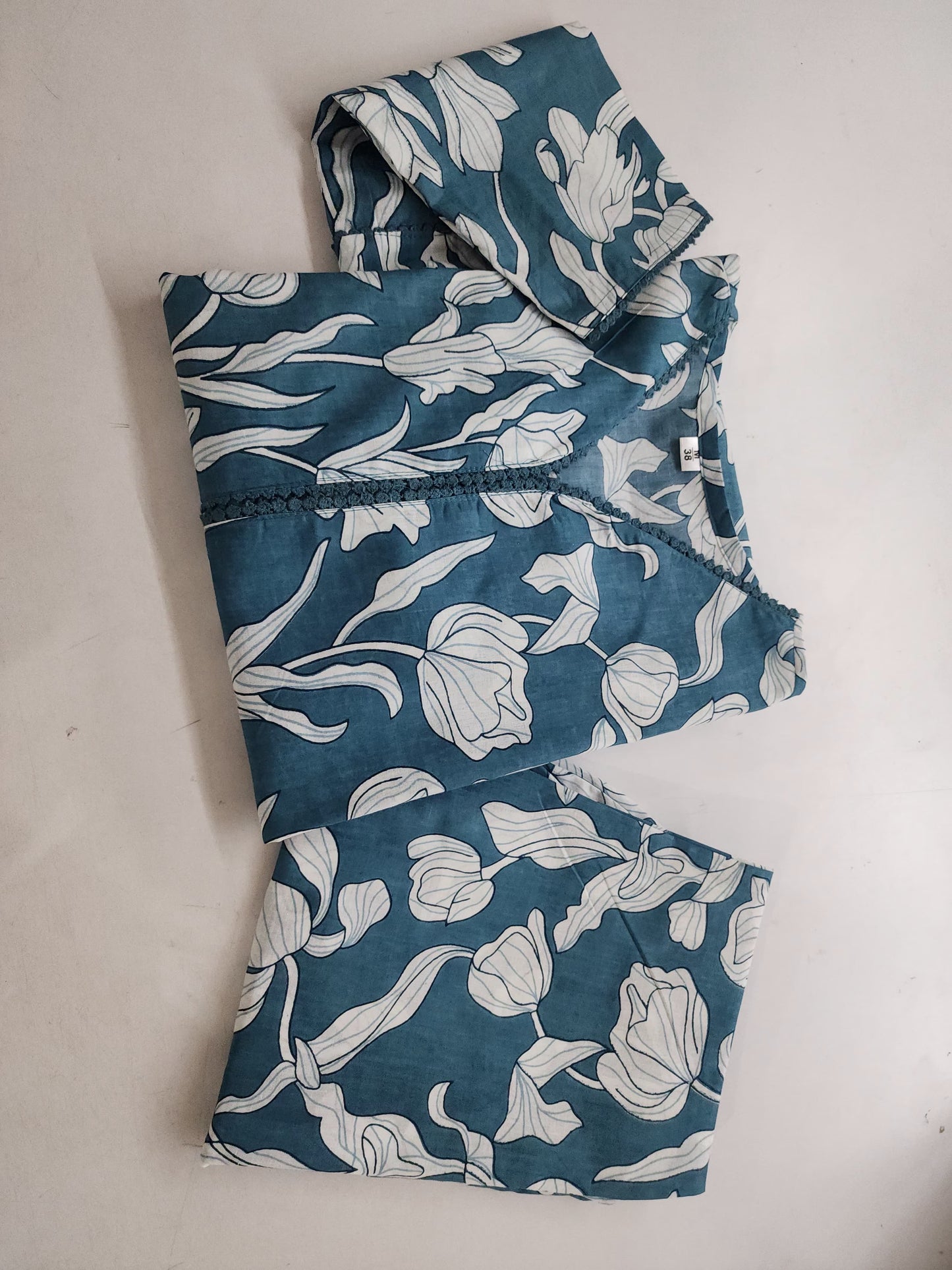 Premium Teal Floral Cotton Kurta Set