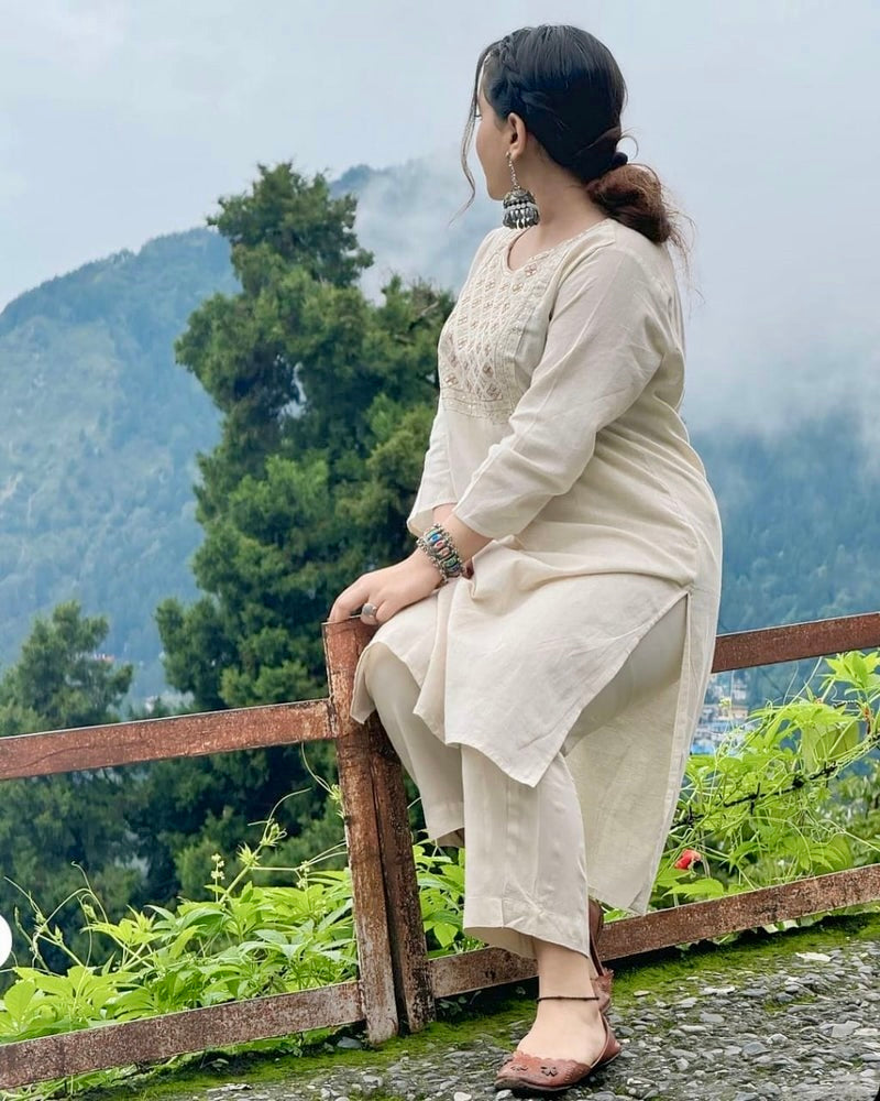 Off White Embroidered Cotton Kurta and Pant Set