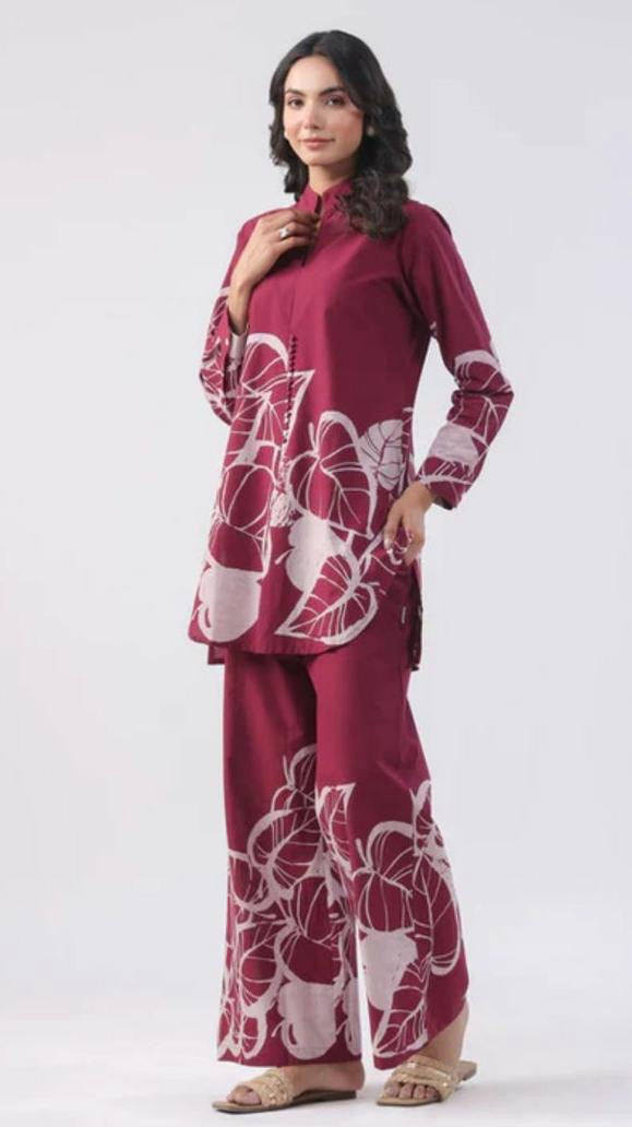 Burgundy Floral Cotton Co-ord Set