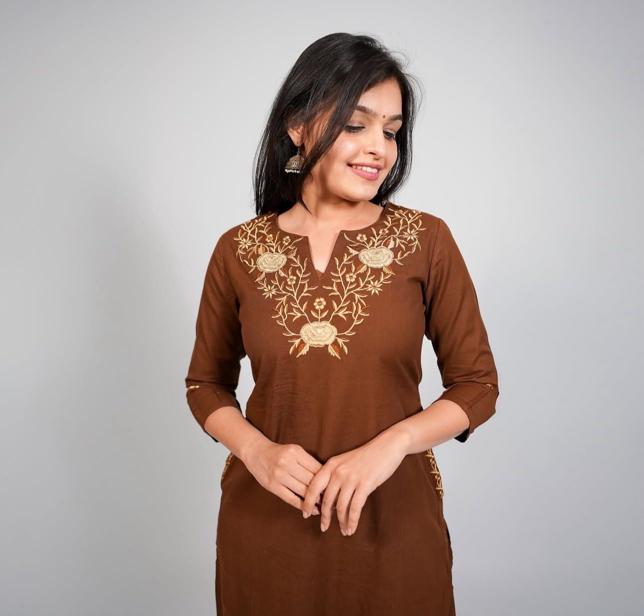 Easy Breezy Summer Brown Cotton Kurta Pant Set