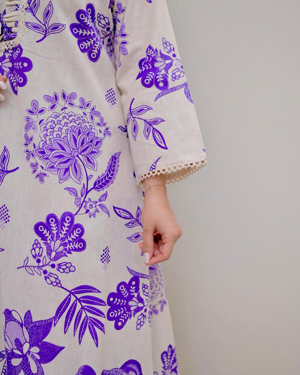 PURPLE FLORAL A LINE PREMIUM 100% COTTON KURTA SET