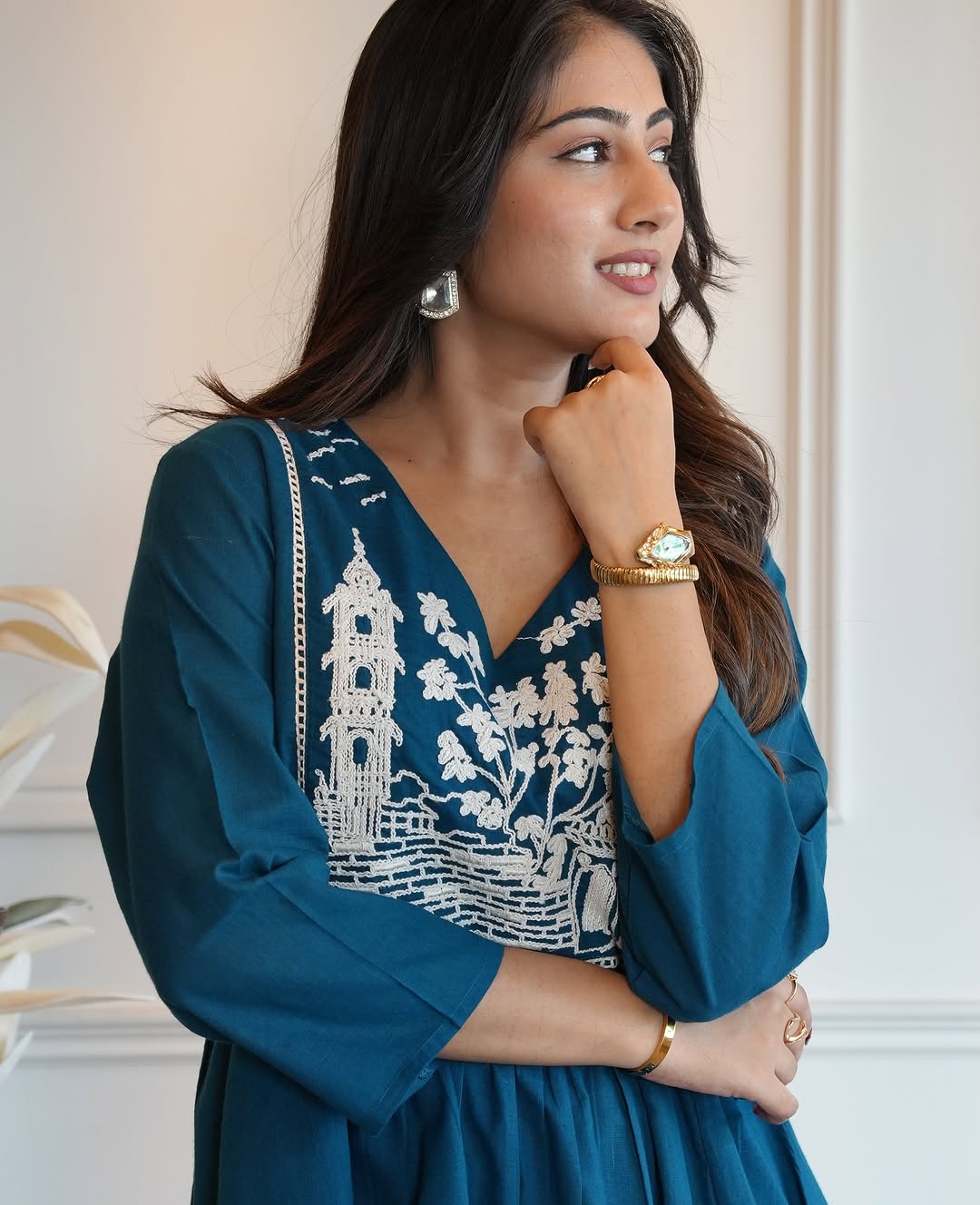 Teal Embroidered Kurta and Palazzo Set