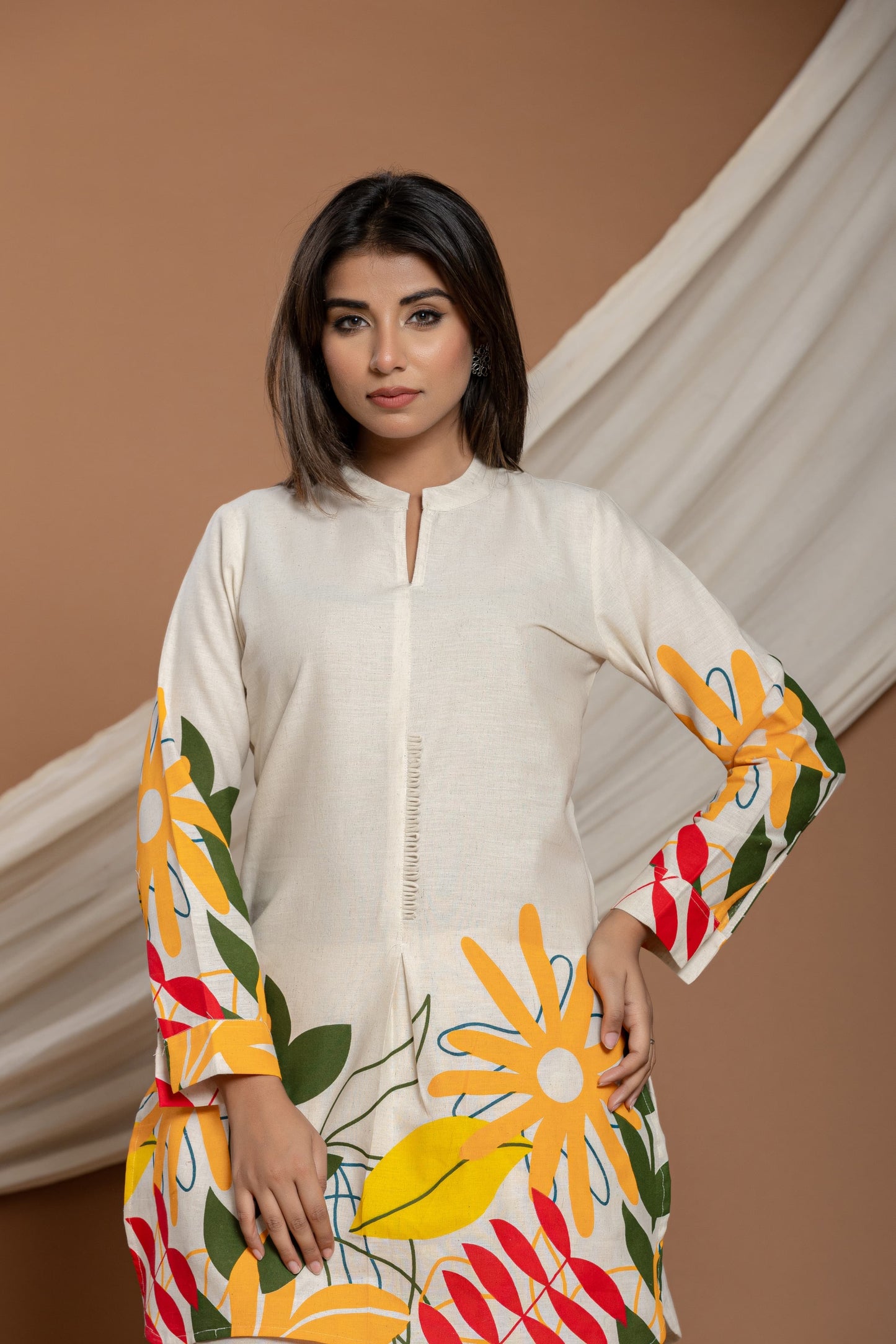 Ivory Cotton Tropical Printed Cotton Co-Ord Set for Summer