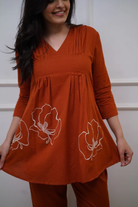 Rust Cotton Printed Co-Ord Set